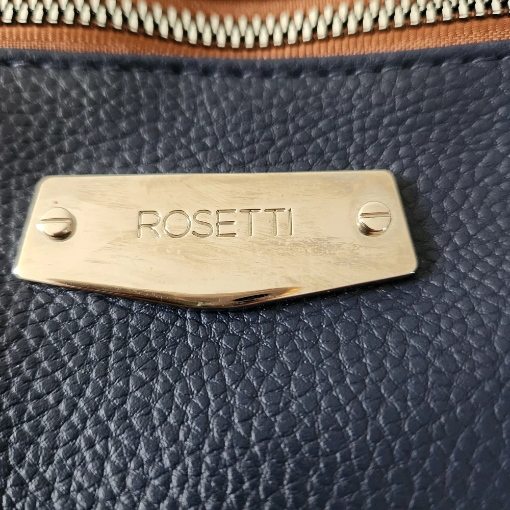 Rosetti Navy and Brown Two-Tone Messenger Tote Lots Of Pockets